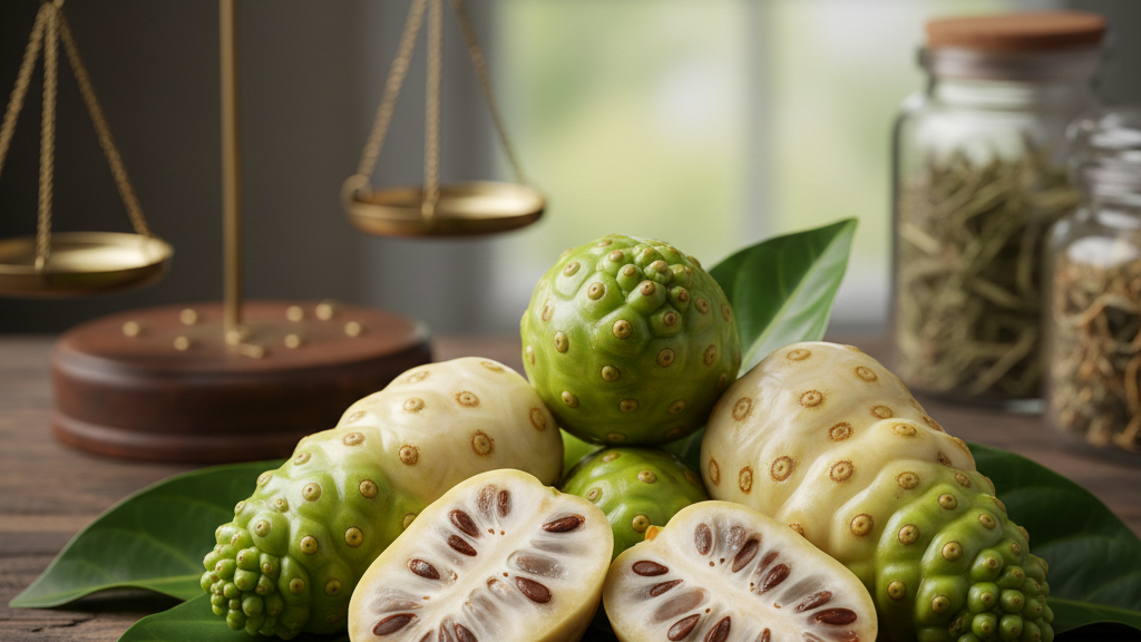 Green fruits with brown seeds on a wooden surface, scales in the background
